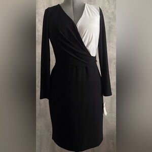 NWTs Lauren Ralph Lauren Two-Tone Jersey black and white Long Sleeves Dress Sz12